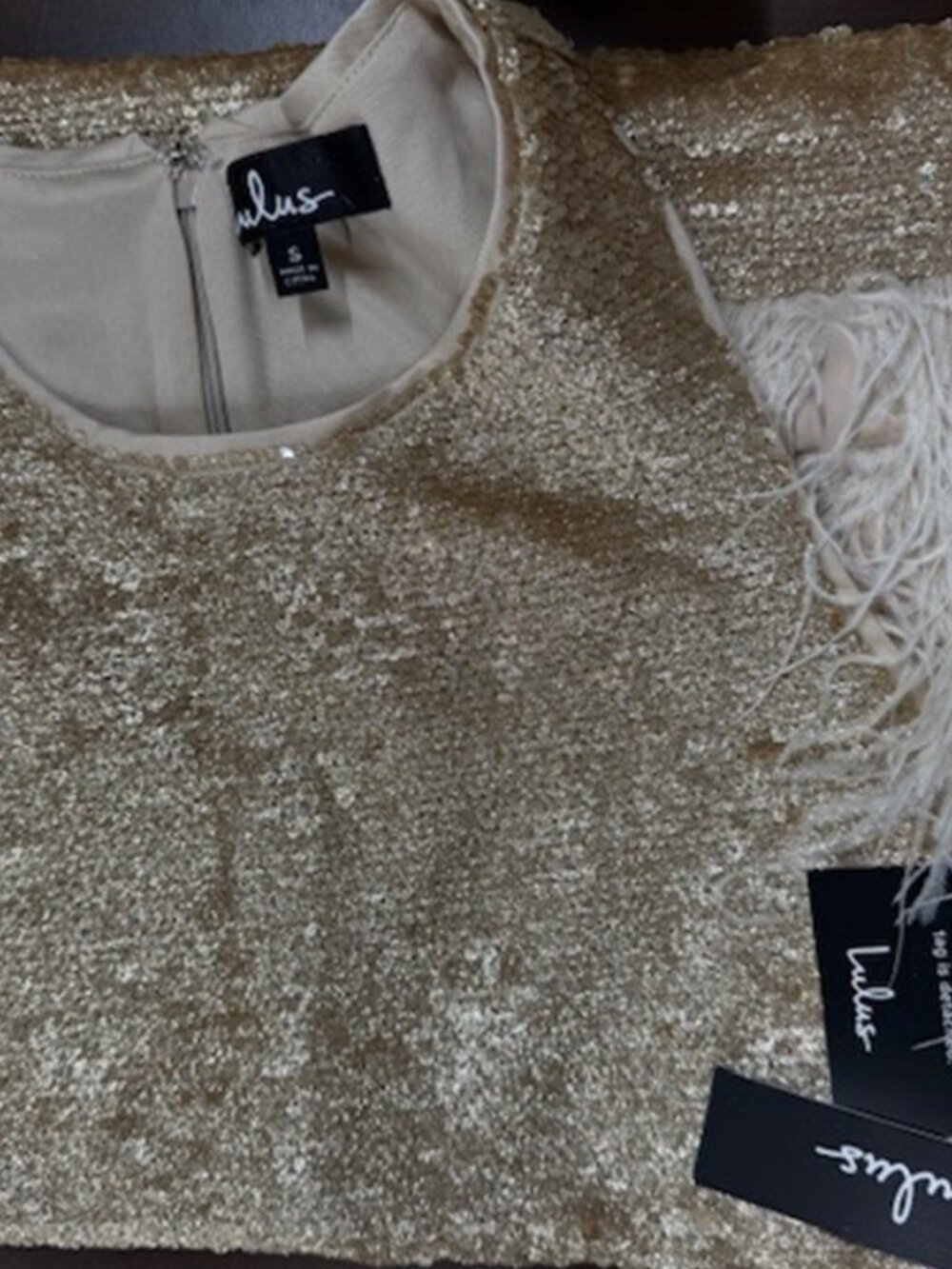Lulus Like a Star Gold Sequin Feather Bodycon Mini Dress NWT - Picture 6 of 9